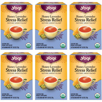 Yogi Tea Honey Lavender Stress Relief Tea - 16 Tea Bags Per Pack (6 Packs) - Organic Chamomile Lavender Tea - Includes Lemon Balm, Lemongrass, Spearmint Leaf, Peppermint Leaf, Honey Flavor & More