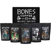 Bones Coffee Company New Flavors! Favorite Flavors Sample Pack | 4 Oz Pack Of 5 Assorted Ground Coffee Beans | Low Acid Medium Roast Gourmet Coffee Beverages (Ground)