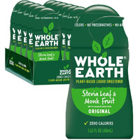 Whole Earth Stevia & Monk Fruit Liquid Sweetener, Original, No Erythritol, Squeeze Bottle, 1.62 Fl Oz (Pack Of 12)