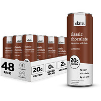 Slate Milk - High Protein Milk Shake - Classic Chocolate - Lactose Free, 20G Protein, 1G Sugar, 100 Calories, 2G Net Carbs, No Added Sugar - Natural, Breakfast Boost, Post Workout - 11 Fl Oz, 48 Cans