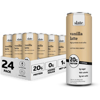 Slate Milk - High Protein Iced Coffee - Vanilla Latte - 175Mg Caffeine, Lactose Free Energy - 20G Protein, 1G Sugar, 100 Calories, 1G Net Carbs, No Sugar Added - Protein Coffee - 11 Fl Oz, 24 Cans
