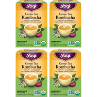 Yogi Tea Green Tea Kombucha Tea - 16 Tea Bags Per Pack (4 Packs) - Organic Green Tea With Kombucha To Support Overall Health - Includes Green Tea Leaf, Lemongrass, Spearmint Leaf & More