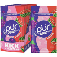 Pur Jumbo Gum | Aspartame Free Chewing Gum | 100% Xylitol | Natural Bubblegum, Grape, Watermelon Flavor, 20 Pieces (Pack Of 10)