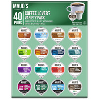 Maud's Coffee Lovers Flavored Coffee Pods Variety Pack, 40 Ct | 16 Assorted Coffee Flavors | 100% Arabica Roasted Coffee | Solar Energy Produced Recyclable Pods Compatible With Keurig K Cups Maker