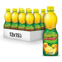 Realemon 100% Lemon Juice, 15 Fl Oz Bottle (Pack Of 12), Made With Lemon Juice From Concentrate, Gluten-Free, Sodium Free, Perfect Mixer To Add To Cocktails And Marinades