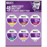 Maud's Half Caff Coffee Pods Variety Pack, 48 Ct | 6 Assorted Coffee Flavors | 100% Arabica Roasted Coffee | Solar Energy Produced Recyclable Pods Compatible With Keurig K Cups Maker