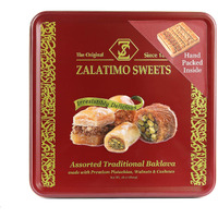 Zalatimo Sweets Since 1860, 100% All Natural Assorted Baklava, Slightly Sweet Baklava In Square Metal Gift Tin, No Preservatives, No Additives, No Corn Starch, No Syrups! 1.8Lbs