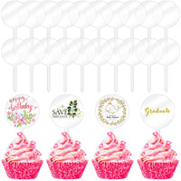 30 Pack 2 Inch Circle Acrylic Cupcake Toppers, Diy Clear Round Blank Cake Toppers Personalized Cupcake Toppers With Sticks For Birthday Party, Wedding, Engagement, Baby Shower Cake Decoration