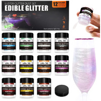 Edible Glitter 11+1 Colors Set, Food Grade Luster Dust, Edible Glitter For Drinks, Beer, Cake Decorating, Chocolates, Fondant, Strawberries, Cupcakes, Vegan And Gluten Free (3G/Bottle)