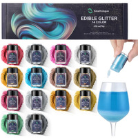 Smalltongue Edible Glitter, 14 Colors(5G/Bottle) Food Grade Luster Dust Edible For Drink, Cake, Cocktail, Sprinkles, Beer, Chocolates, Cake Decorating Supplies, Unleaded Edible Glitter