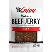 Enjoy Beef Jerky Hot | 8 Oz (Pack Of 1) | Traditional Style | Usa Made | High Protein | Low Fat | Zero Trans Fat | No Preservatives | No Msg | No Nitrites | Resealable Bag