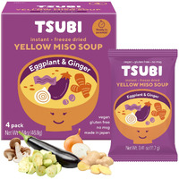 Tsubi Soup Freeze-Dried Japanese Miso Soup Packets - Instant, Vegan, Easy Mix, Gluten & Msg-Free, & Flavorful - Ready In Seconds - Authentic Taste Of Japan - Yellow Miso (Eggplant & Ginger) - 4 Packs