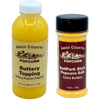 Amish Country Popcorn | Seasoning And Topping Variety Pack | Buttery Topping - 16 Oz And Ballpark Buttersalt Popcorn Salt - 6 Oz