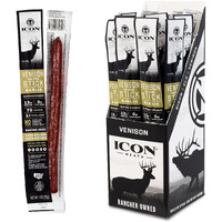 Icon Meats Venison And Pork Snack Sticks - Garlic Flavor - 24 Pack Of Individually Wrapped Meat Sticks, Usda Approved, All Natural Artisan Meats, Diet Friendly, High Protein, Low Calorie, Sugar Free