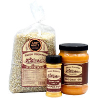 Amish Country Popcorn | 6 Lb Baby White, 30 Oz Cocounut Oil, 6 Oz Buttersalt Bundle | Old Fashioned, Non-Gmo And Gluten Free (Variety Bundle)
