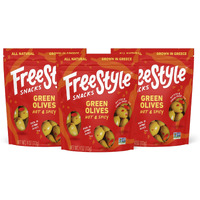 Freestyle Snacks Olive Snack Packs - Fresh Pitted Green Olives, Jumbo-Sized, Grown In Greece, All Natural, Non-Gmo, Paleo, Sugar-Free, Keto Snacks, Salty Snack - Hot & Spicy, 4Oz (3 Pack)