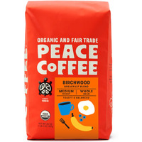Peace Coffee Birchwood Breakfast Blend | 20 Oz Whole Bean Medium Roast | Organic Fair Trade | Smooth, Mild Flavor | Shade Grown, Fresh Roasted