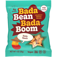 Bada Bean Bada Boom, Crunchy Roasted Broad Bean Snacks (Fava), High Protein, Vegan, Gluten-Free - 110 Calorie Packs, Ranch, 1 Ounce (Pack Of 24)