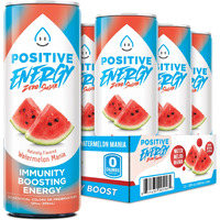 Positive Energy Beverage | Watermelon Mania | 12-Oz Can, Pack Of 12 | Zero Sugar Energy Drink, Supports Immunity And Hydration