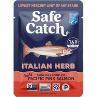 Safe Catch Skinless And Boneless Wild Pacific Pink Salmon Pouch, Italian Herb Seasoned, Mercury Tested, Kosher, 2.6Oz Pouches, Pack Of 12