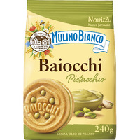 Mulino Bianco Biscotti Baiocchi Al Pistacchio, Biscotti Con Pistacchio E Pastafrolla Ideali Per Colazione O Merenda, Senza Olio Di Palma, 1 Sacchetto Da 240G