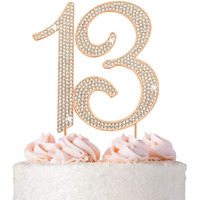 13 Cake Topper - Premium Rose Gold Metal - 13Th Birthday Party Sparkly Rhinestone Decoration Makes A Great Centerpiece - Now Protected In A Box