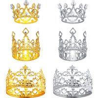 Moxweyeni 6 Pieces Silver Gold Rose Crown Cake Topper Mini Crown Cake Topper For Flower Bouquet Rhinestone Tiara Crown Cake Topper Faux Pearl For Birthday Wedding Princess Party Decor(Silver, Gold)