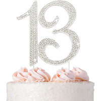 13 Cake Topper - Premium Silver Metal - 13Th Birthday Party Sparkly Rhinestone Decoration Makes A Great Centerpiece - Now Protected In A Box