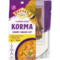 Patak's Korma Curry Sauce 3-Step Kit, Pre-Measured Ingredients Included, Fragrant Whole Spices, Korma Curry Spice Paste, Base Sauce, No Artificial Flavors, Vegetarian Friendly, 11 Oz (Pack Of 6)