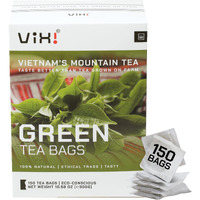Vixi Green Tea Bags, 150 Counts, Vietnam's Mountain Tea, Antioxidant, Caffeinated, Tagless, Balanced Taste, 100% Natural From Ancient Tea Tree, Perfect For Hot And Cold Brew