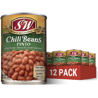 S&W Canned Chili Beans, Pinto Beans, Plant Protein And Fiber, Gluten Free, Vegan, Low Fat, 12 Pack Of 15.5 Oz Cans