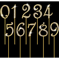 Hotop Numbers 0-9 Cake Topper Diamond Gems Birthday Cake Toppers Bling Rhinestone Cake Topper Birthday Party Decoration For Wedding Anniversary Birthday Cake Decorations Keepsake, Set Of 10(Gold)