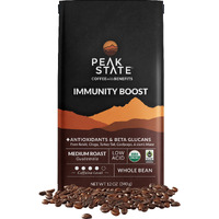 Peak State Coffee With Functional Mushrooms, Low Acid, Whole Bean (Focus, Boost Immunity, & Destress) (Immunity Boost)