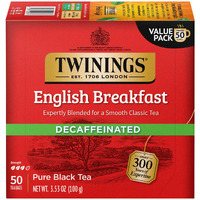 Twinings Decaffeinated English Breakfast Black Tea Bags, 50 Count (Pack Of 6), Enjoy Hot Or Iced