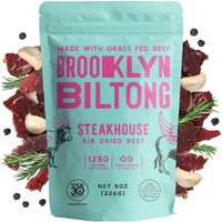 Brooklyn Biltong Air Dried Grass Fed Beef Snack, South African Beef Jerky (8 Oz, Pack Of 1) - Whole30 Approved, Paleo, Keto, Gluten Free, Sugar Free, Made In Usa - (Steakhouse)
