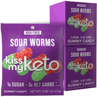 Kiss My Keto Sour Gummy Worms - 1G Sugar, Low Carb, High Fiber, Non-Gmo Sour Gummies Candy - Healthy Sour Worms Candy, Delicious Sour Gummy Candy Gummy Worm - Gummy Worms Individual Packets (16-Pack)