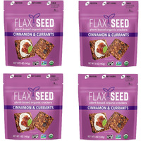 Flackers Organic Flax Seed Crackers Cinnamon & Currants, Gluten Free, Non Gmo, Vegan, Naturally Sweet, 5 Ounce 4-Pack