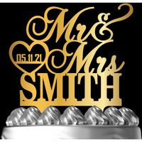 Wedding Cake Toppers, Personalized Mr & Mrs Heart, Wedding Date & Last Name To Be Bride & Groom | Mirrored Cake Toppers, Wedding Party Cake Decor, Wedding Cake Decoration, Engagement Decoration