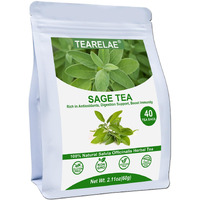 Tearelae - Premium Sage Leaf Tea Bags - 1.5G X 40 Count - Natural Cut & Sifted Sage Herb Salvia Officinalis - Non-Gmo - Caffeine-Free - Digestion Support & Breath Support