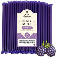 The Honey Jar Blackberry Flavored Honey Sticks - Pure Honey Straws For Tea, Coffee, Or A Healthy Treat - One Teaspoon Of Flavored Honey Per Stick - Made In The Usa With Real Honey - (100 Count)
