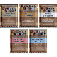 Double Donut Flavored Hot Chocolate Packets, Gourmet Hot Cocoa Mix Variety Pack 30 Count Includes Classic, White Chocolate, Chocolate Raspberry, Salted Caramel, Pumpkin, French Vanilla & Peppermint