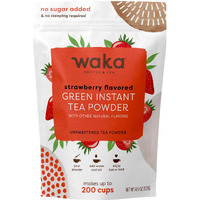 Waka Instant Green Tea Mix, Strawberry Flavored - 100% Tea Leaves, No Additives, Unsweetened Tea Powder In Bulk Pouch - Easy Quick Hot And Iced Teas, Up To 200 Cups (4.5Oz)