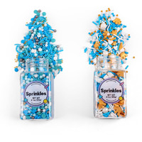 Edible Blue Sprinkles Mix, Blue Confetti Jimmy Sprinkles, Gold Sanding Sugar, Pearl Sprinkles, Gold Crown Sprinkles For Cake Decorating, Cupcakes, Cookies, And Ice Cream Toppings. (120G/4.2Oz)