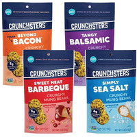 Crunchsters Sprouted Mung Beans, Plant-Based Protein Super-Snack And Salad Topper, Gluten-Free, Nut-Free, Vegan, 5G Protein/Serving Or More, 4Oz. Bags, Variety, 4-Pack