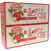Southern Breeze Hot Brew Sweet Tea Peach Iced Tea With Black Tea And Zero Carbs Zero Sugar, 22 Individually Wrapped Family Size Tea Bags, Pack Of 2