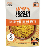 A Dozen Cousins Rice Cooked In Bone Broth Microwaveable Rice Packets | 7G Protein | Contains Collagen (Spanish Yellow Rice, 6 Pack)