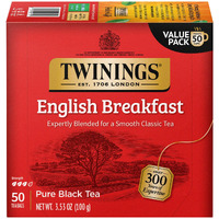Twinings English Breakfast Individually Wrapped Tea Bags, 50 Count (Pack Of 6), Flavourful, Robust Caffeinated Black Tea, Enjoy Hot Or Iced