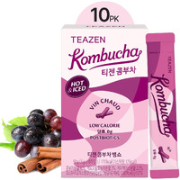 Teazen Mulled Wine Kombucha Tea, Spice Tea, Live Probiotics & Postbiotics, Relaxation And Warmth For Colds And Sore Throat, Electrolyte & Hydration Drink Mix, Sugar Free, 10 Sticks, 1.76Oz