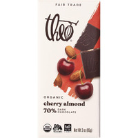 Theo Chocolate Cherry Almond Organic Dark Chocolate Bar, 70% Cacao, 12 Pack | Vegan, Fair Trade