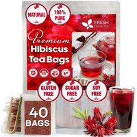 Freshdrinkus, Premium 40 Hibiscus Flowers Tea Bags, 100% Natural, Pure From Hibiscus Flowers. Loose Flower Hibiscus Herbal Tea. Hibiscus Flower Tea. No Sugar, No Caffeine, No Gluten, Vegan.